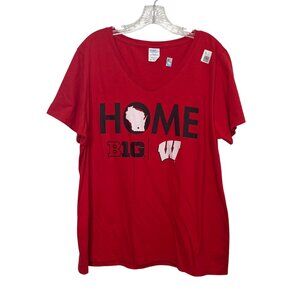 Home Big 10 Wisconsin Graphic Tshirt Womens 2XL Red V-Neck Cotton